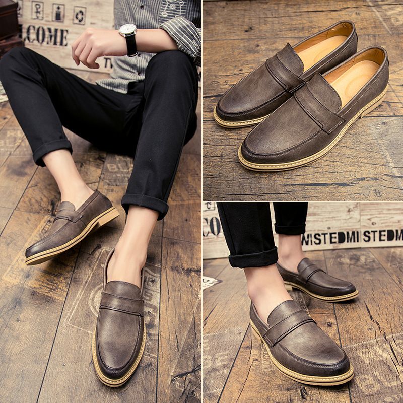 Euro Step Large Size British Style Brogue Leather Casual Slip-On Loafers Moccasins Men's Business Shoes_voghion.com