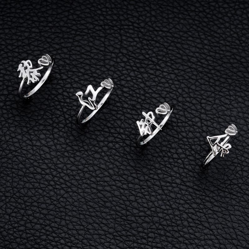 Sterling Silver Hundred Family Surnames For Women New Heart Niche Design Open Finger Ring Versatile Gift_voghion.com