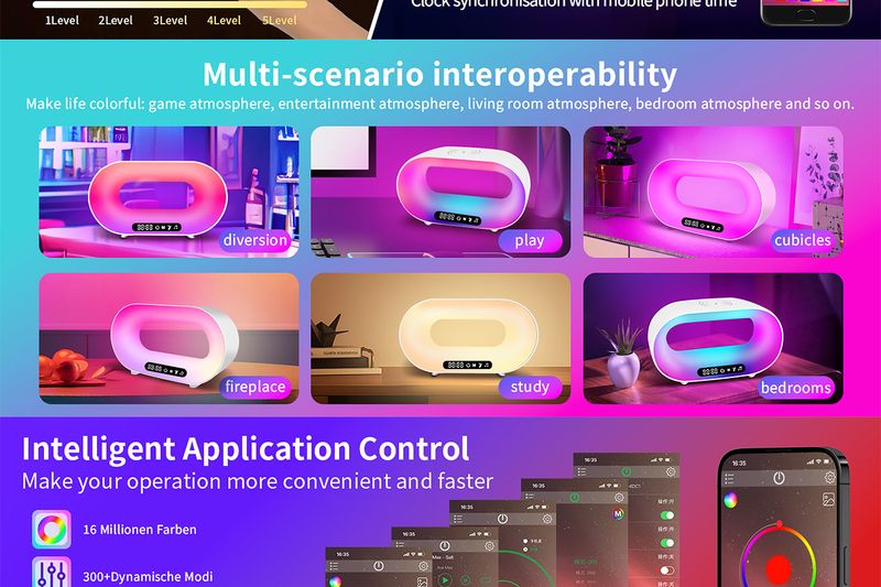 Kablosuz Şarj Atmosfer Işığı Bluetooth Alıcı Ritim Işığı APP Fantezi Renk Masaüstü Işığı 15W Cep Telefonu Hızlı Şarj_voghion.com