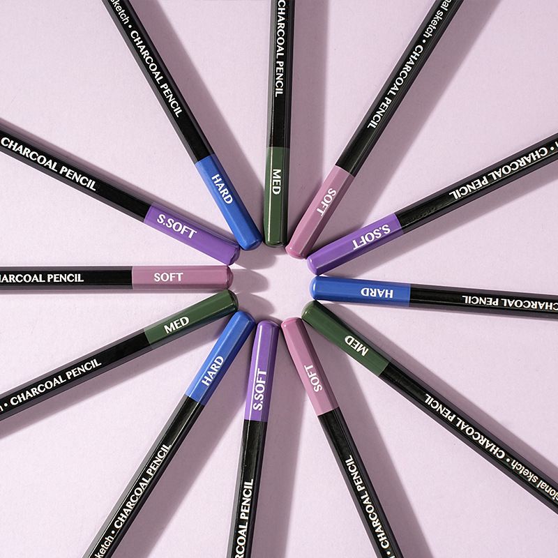 Professional Sketch Charcoal Pencils Set - 12PCS Soft/Medium/Hard/Extra Soft Charcoal Pencils For Artists, Drawing & Sketching (Wooden)_voghion.com