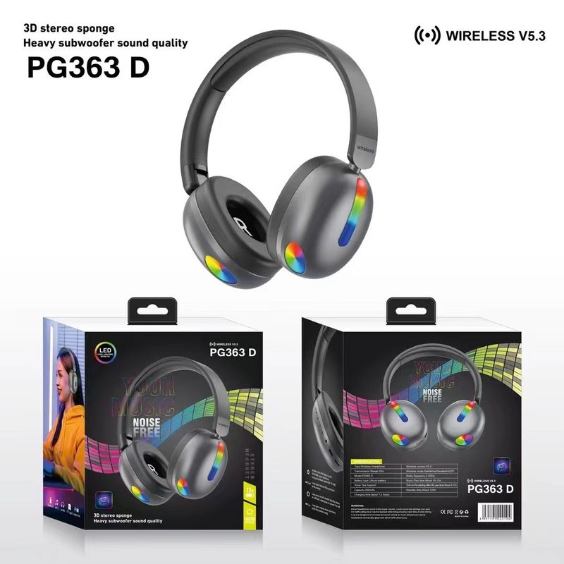 New PG363D Head mounted Bluetooth with RGB Lights, 3D Sponge Illumination, True Wireless Earphones_voghion.com