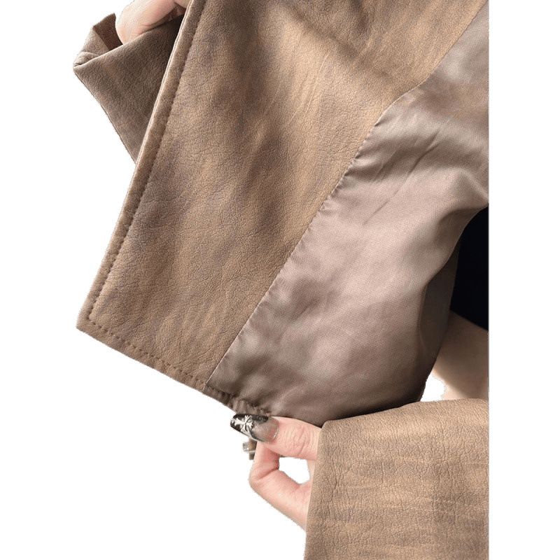 Manteau femme automne élégant sensation haut de gamme 2024 nouvelle veste moto en cuir ample haut court_voghion.com