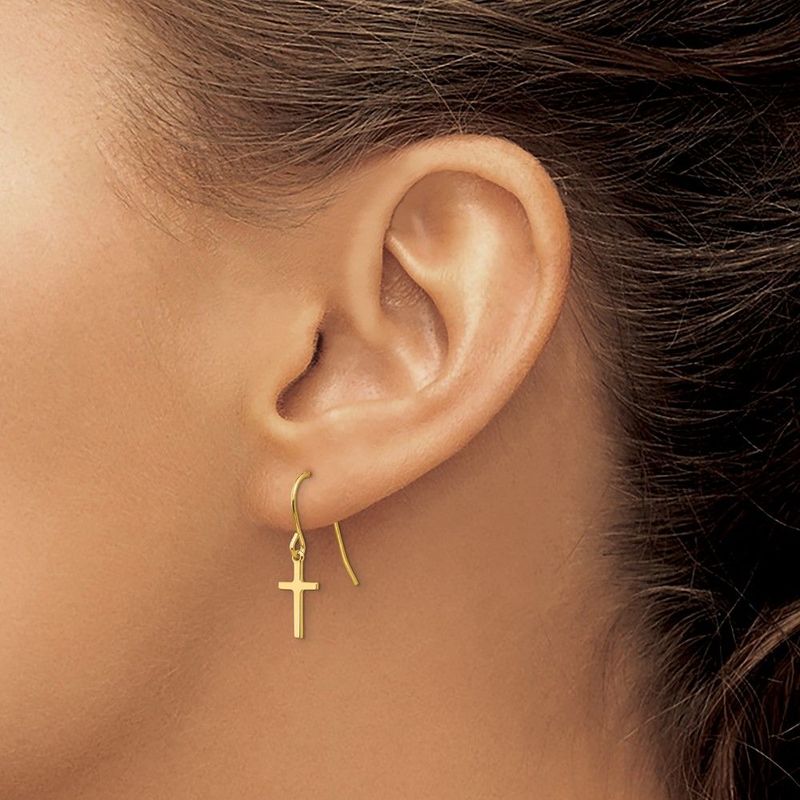 14k Dangle Cross Shepherd Hook Earrings_voghion.com
