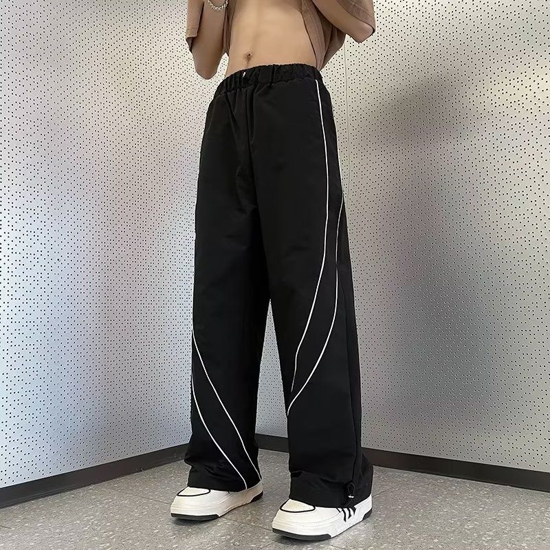 Premium Products Premium Products Zipper High Street Ins Trendy American Vibe Style Casual Long Men's Loose Straight Wide Leg Mop Pants_voghion.com