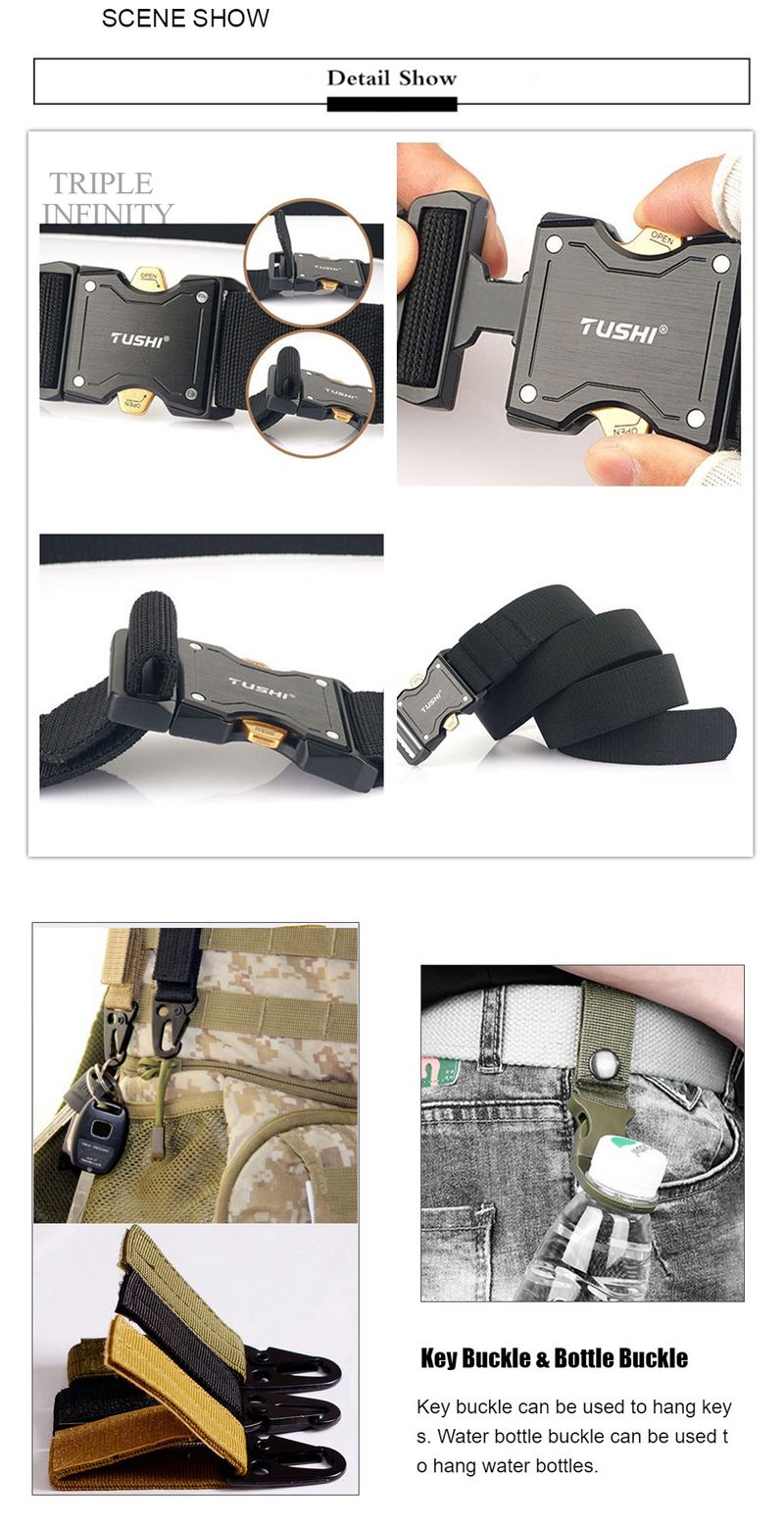 Cinture tattiche con fibbia in metallo a sgancio rapido e robuste, cintura elastica regolabile per uomo, addestramento all'aperto, escursionismo_voghion.com