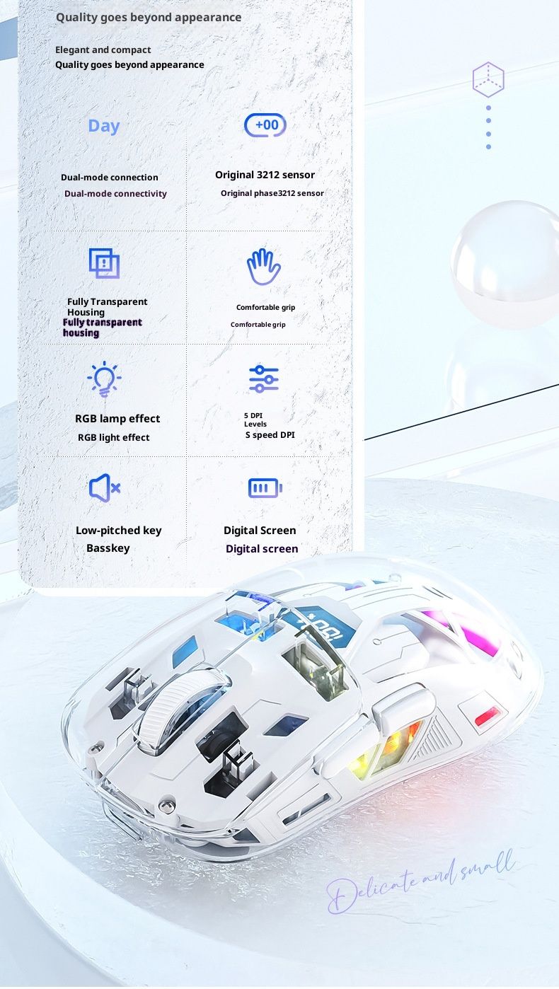 Digitex Digitex Liberty Wolf A2 Dual Mode RGB Luminous 2.4G Wireless Bluetooth Transparent Gaming E-Sports Computer Office Mouse_voghion.com