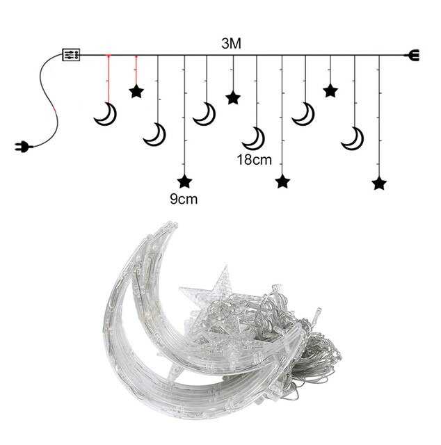 Star Moon Led Curtain Garland String Light EID Mubarak Ramadan Decorations for Home 2023 Islam Muslim Event Party Supplies Decor_voghion.com