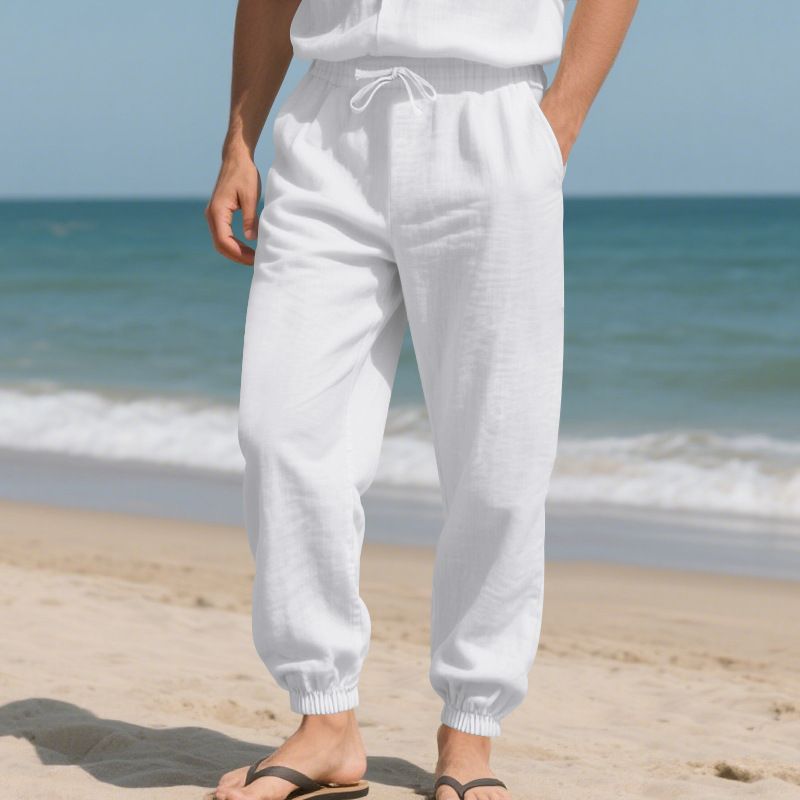 Four Seasons Beach Trend Men's Loose Linen Plus Size Casual Jogger Pants_voghion.com