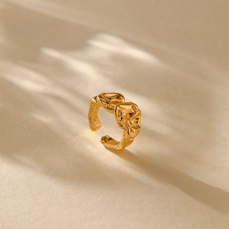 Heavy metal color preserving love ring copper plated with K real gold stacking fashion irregular texture retro ring_voghion.com