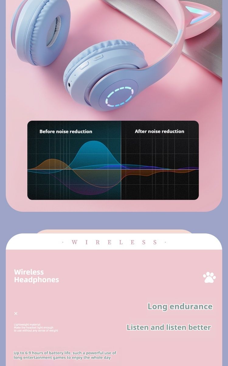 Nuovo B39 PRO Cat Ear Glow Game Wireless Gradient Color Headworn Auricolari Bluetooth Auricolari da gioco_voghion.com