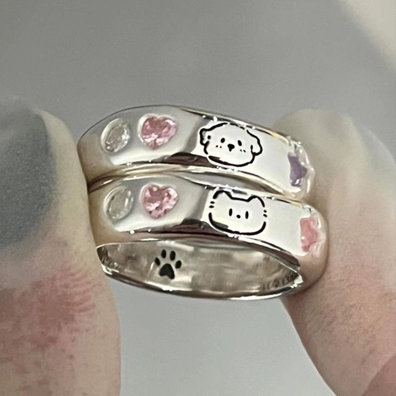 Novo anel feminino para filhotes e gatinhos, anel de dedo indicador aberto e versátil com pata de gato e zircônia em formato de coração micro pavimentado, presente para o melhor_voghion.com