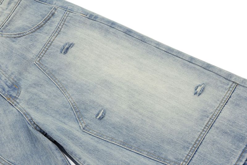 Herrenbekleidung Sommer gewaschen blau Retro High End getragenes Design Herren lose verkürzte Jeans_voghion.com