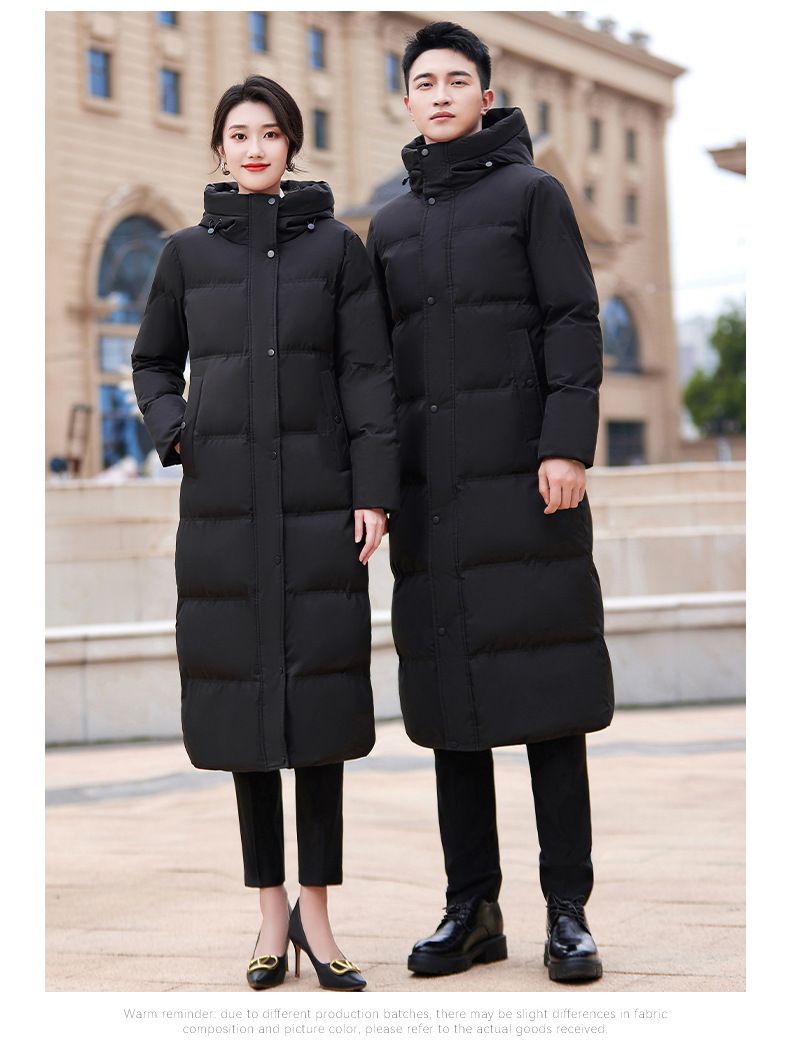 Damen Mittellange Daunenjacke Juweliergeschäft Berufsbekleidung Hotelrezeption Verkaufsabteilung Schwarzer Baumwollmantel_voghion.com