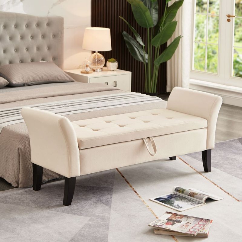 Bed Bench 51.5 With Storage Beige Velvet_voghion.com