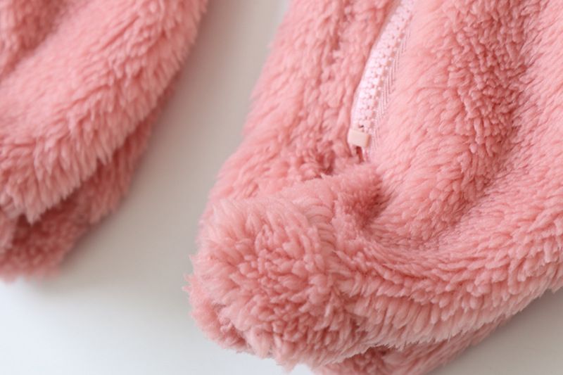Soft Fleece Hooded Baby Jumpsuit With Mittens - Unisex Cartoon Style Infant Romper For Newborns - Cozy Zipper Closure, Long Sleeve, Neutral Colors_voghion.com