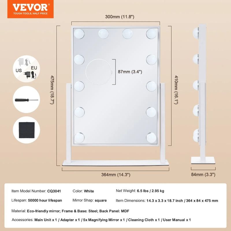Magnification 16.1x11.8 With 5X Makeup Vanity Mirror In Hollywood Lights_voghion.com