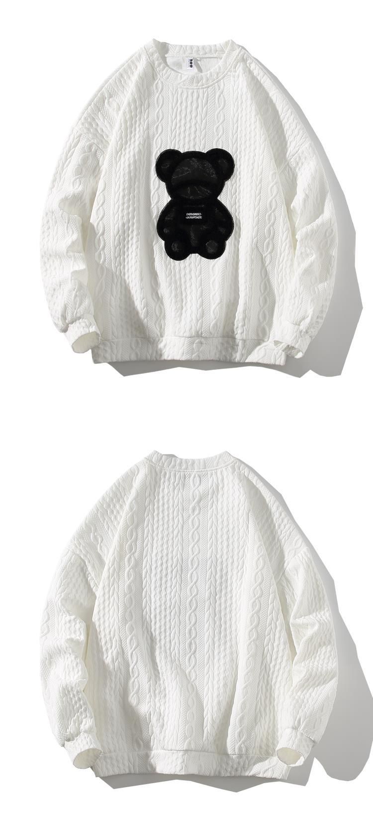 Herrenbekleidung 2024 NEU Herbst Neue Rundhals Bär Patch Pullover Lose Paar Mode Trend Jacke Männer_voghion.com