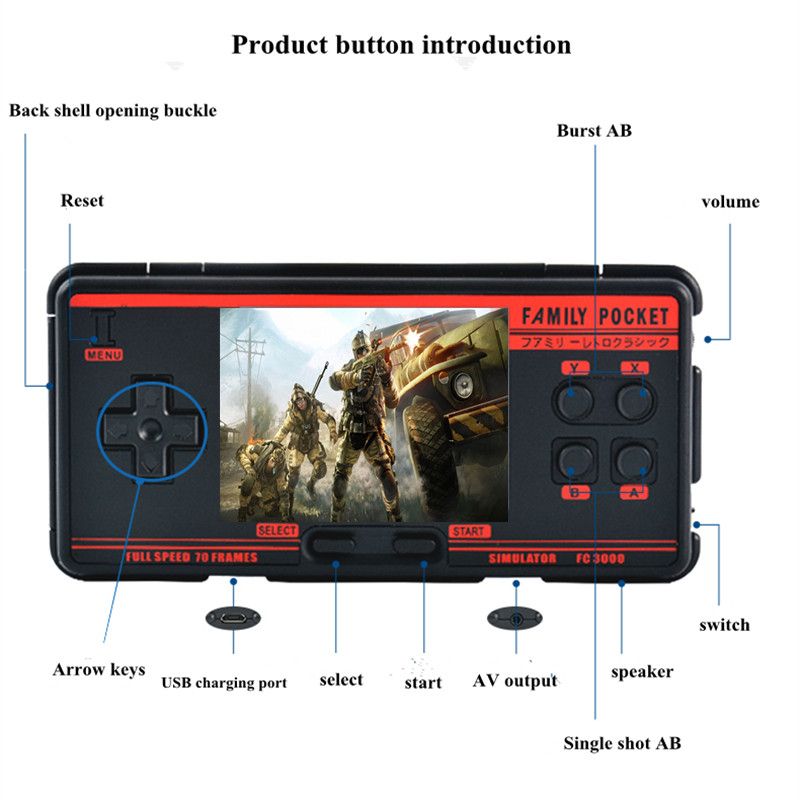Console per videogiochi retrò integrata con oltre 1000 giochi, supporto per 8 emulatori di gioco, console per videogiochi tascabile portatile FC3000, lettore di giochi portatile_voghion.com