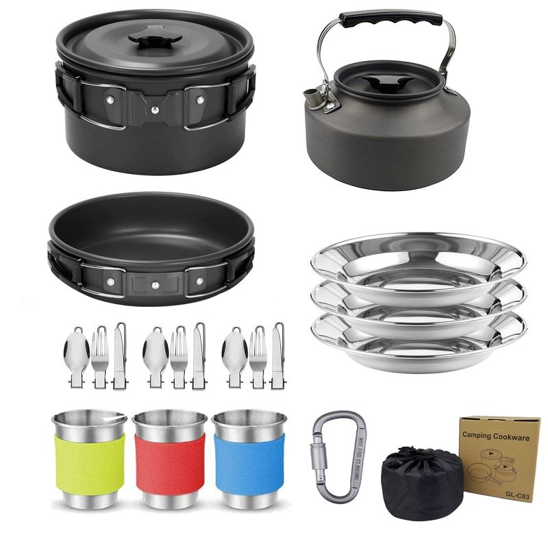 Outdoor Products Outdoor Cookware 2-3 People Camping Pot Set Folding Set Pot Teapot Combination_voghion.com