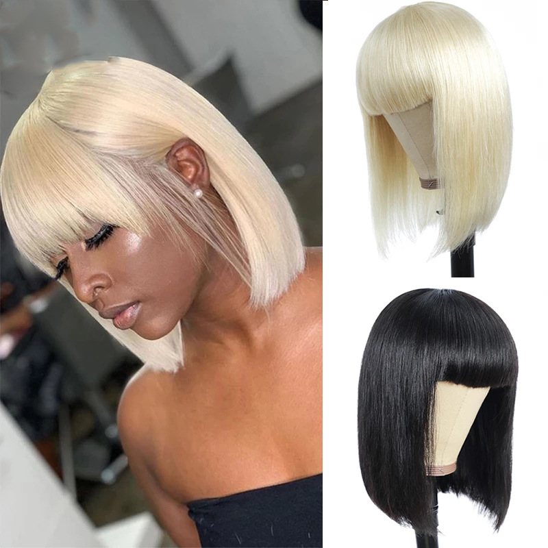 Parrucca sintetica per capelli da donna con frangia, testa bobo, capelli corti e lisci, meccanismo per capelli in fibra sintetica per donna_voghion.com