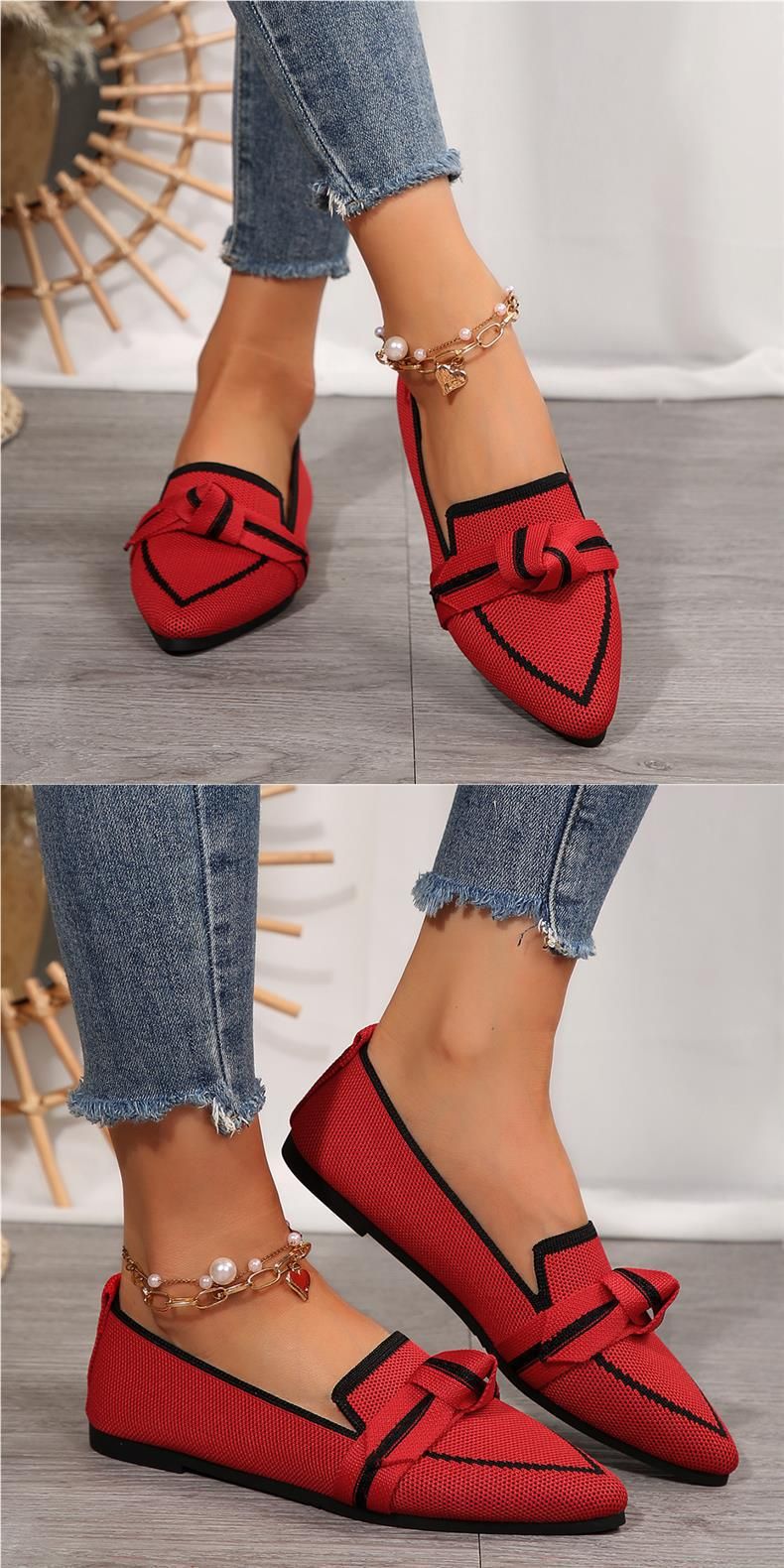 Pantofi sport pentru femei, cu talpă plată, mărime mare, model țesut, cu fundă fluture pe picior._voghion.com