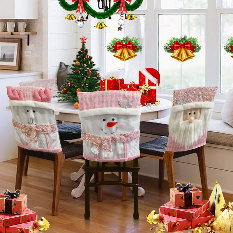 Dekoratives rosa Hocker-Set, Stuhlhusse mit Weihnachtsmann-Figur, Dekoration für die Atmosphäre im Restaurant zu Hause_voghion.com