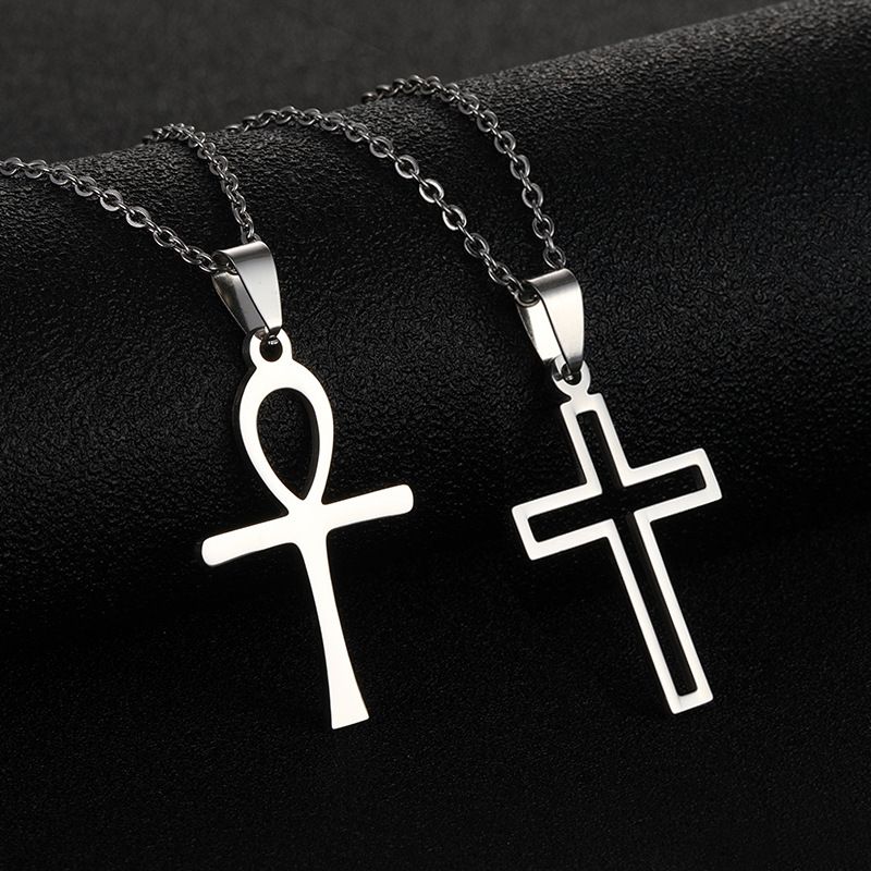 Collana con croce in acciaio inossidabile, unisex, versatile, con ciondolo in acciaio al titanio, maglione, felpa con cappuccio, accessori a catena_voghion.com
