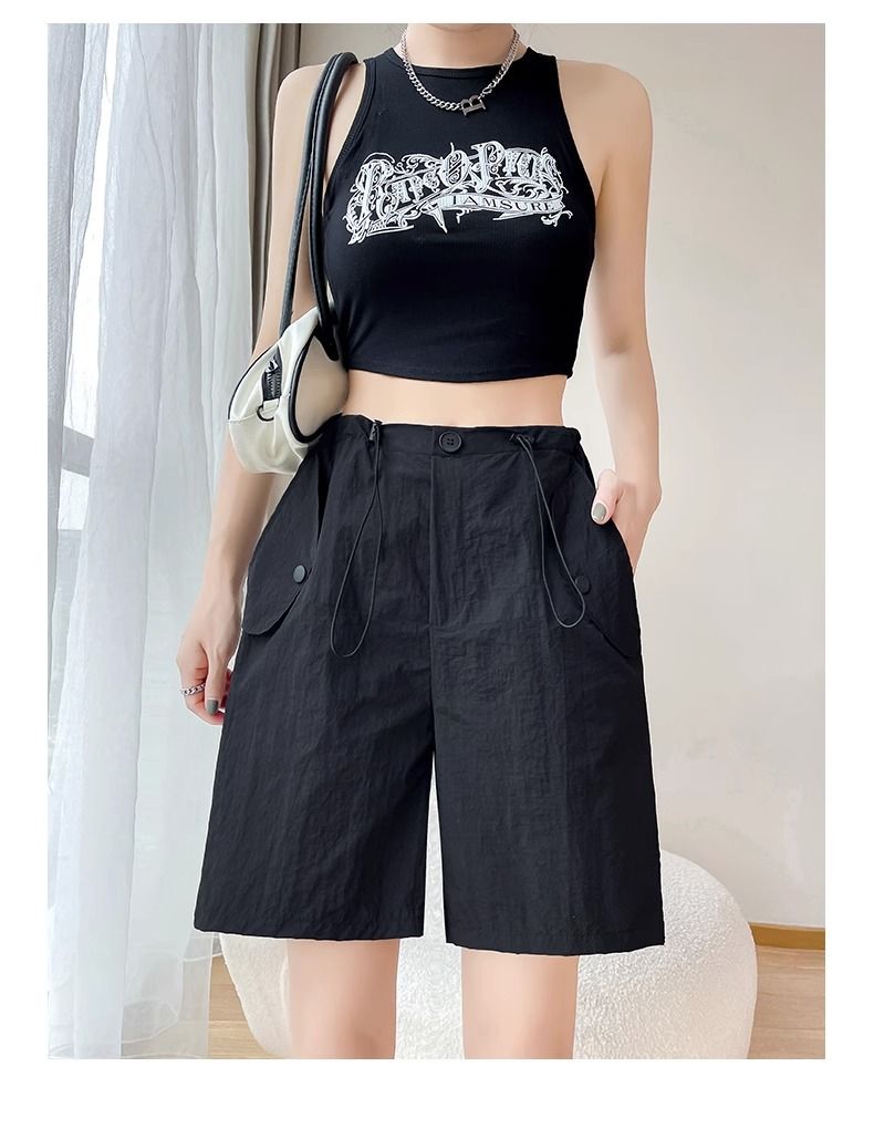 Pantaloncini da lavoro rosa da donna, estivi, larghi, sottili, ad asciugatura rapida, casual, a vita alta e gamba larga, cinque quarti_voghion.com