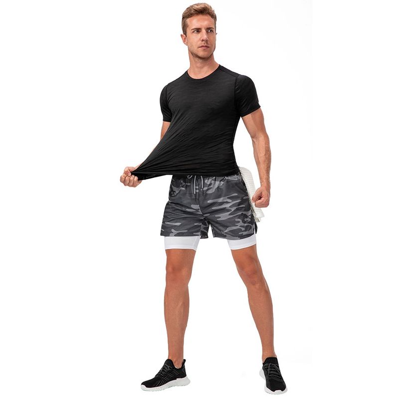 Nieuwe camouflagesportshorts voor heren, dubbellaagse sneldrogende hardloopbroek met meerdere zakken, trainings- en fitnesscapris_voghion.com