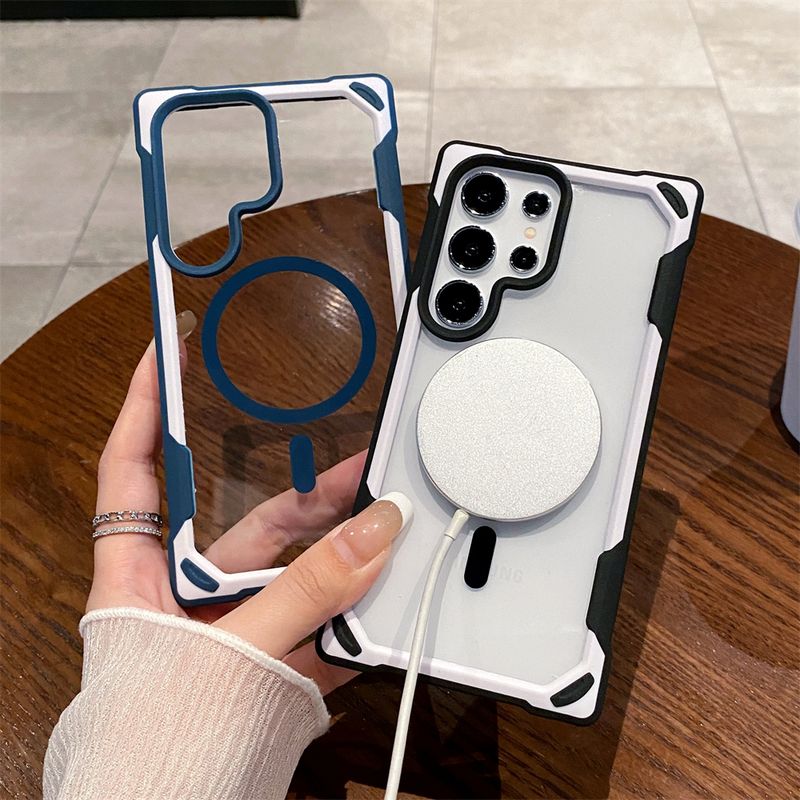 Contrast Clash Color Magnetic Phone Case For Samsung S25 Ultra S24 Plus For Armor Shockproof Bumper Transparent Cover_voghion.com