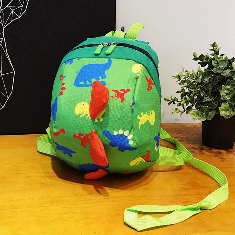 Lihao Double Zippers Big Capacity School Bag with Leash Cartoon Little Dinosaur Shape Backpack for Kindergarten-Red_voghion.com
