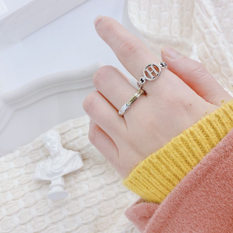 Colored Letter Women's Sterling Silver Exaggerated Instagram Trendy Net Red Index Finger Open Ring C5588_voghion.com