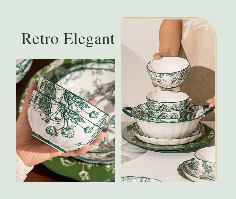 Green High-End Single Rice Plate Bowl And Chopstick Set High-Value Aesthetic Ceramic Tableware_voghion.com