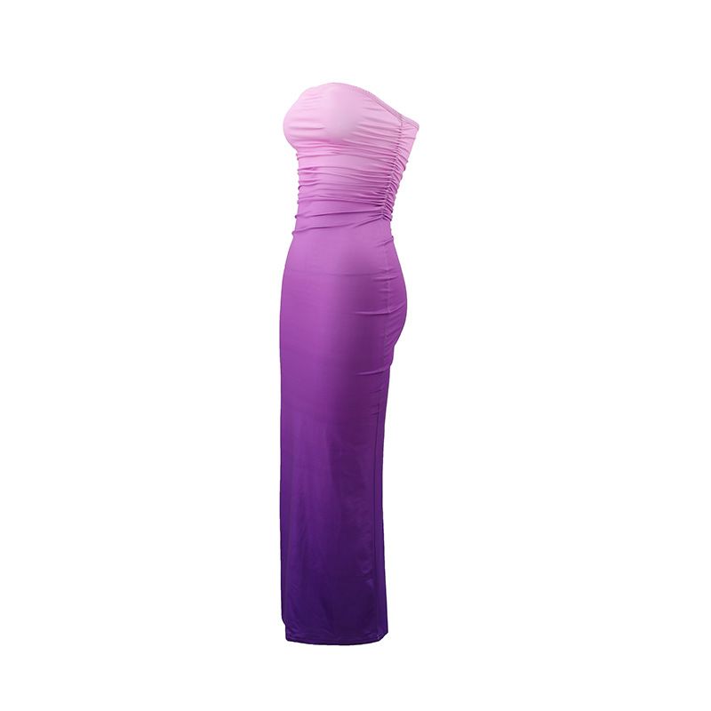 Ropa de mujer, top de tubo ajustado sexy de verano, color degradado, falda de un solo paso mediana y larga_voghion.com
