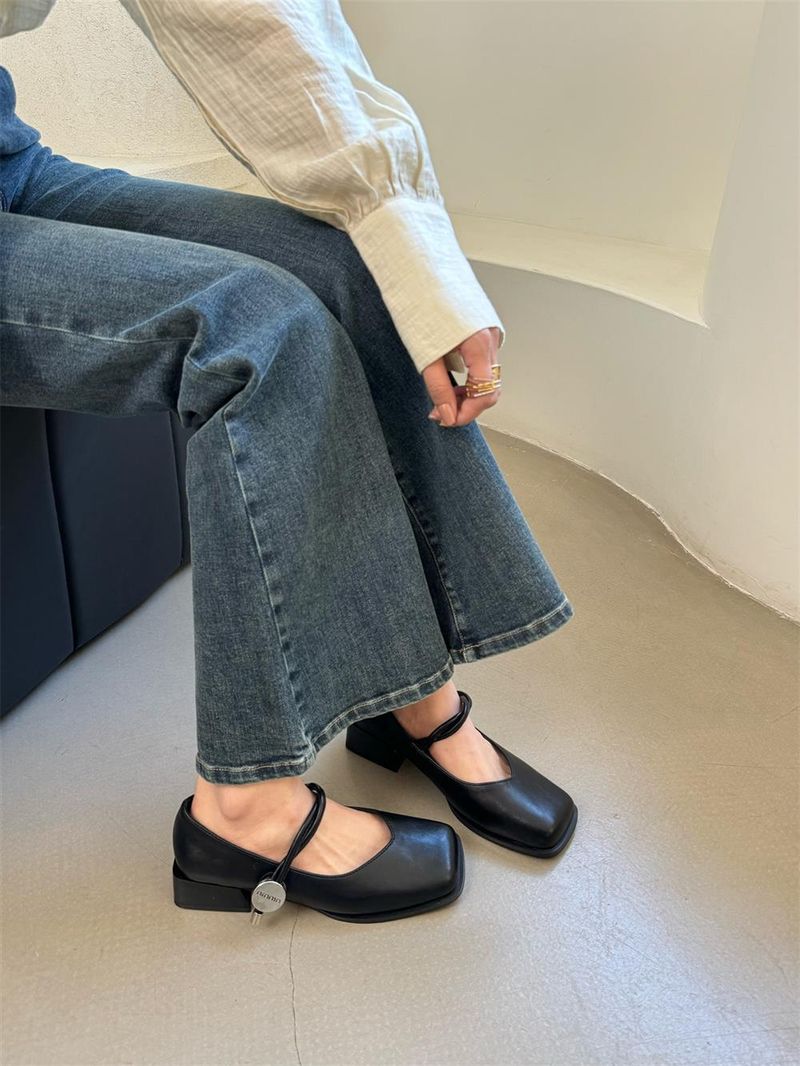 Retro Square Head Thick Heel Mary Jane Schuhe Fairy Schuhe Fairy Wind Gentle One Pedal Single Schuhe_voghion.com