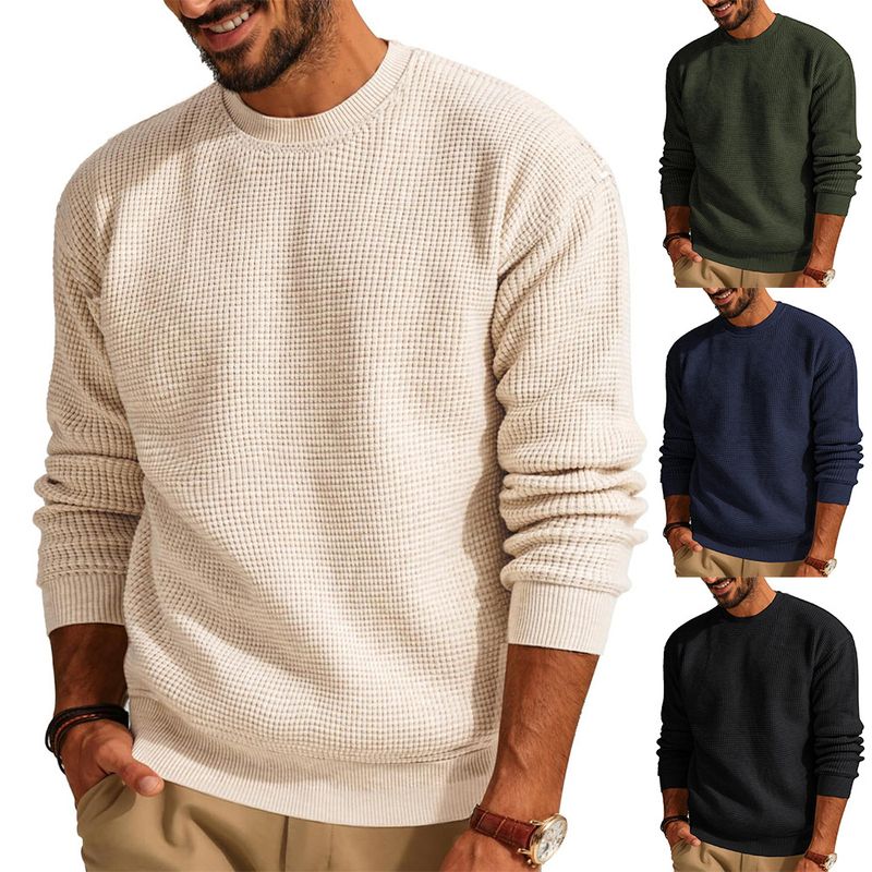 Men's Waffle Knit Sweater – Breathable Textured Pullover With Relaxed Fit For Casual Comfort_voghion.com
