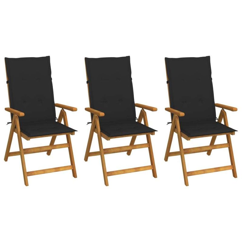 Folding Patio Chairs 3 pcs with Cushions Solid Acacia Wood_voghion.com