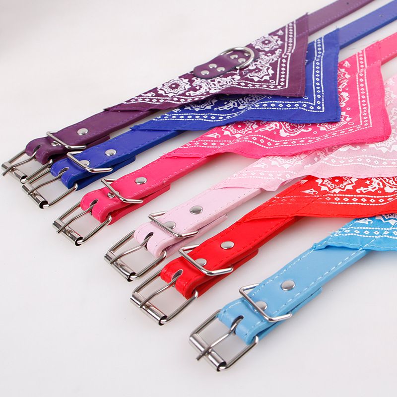 Adjustable Bandana Leather Soft Printed Dogs, Supplies, Cats, Collar For Chihuahuas, Puppies, Pet Neck Scarf By PawParty Store_voghion.com