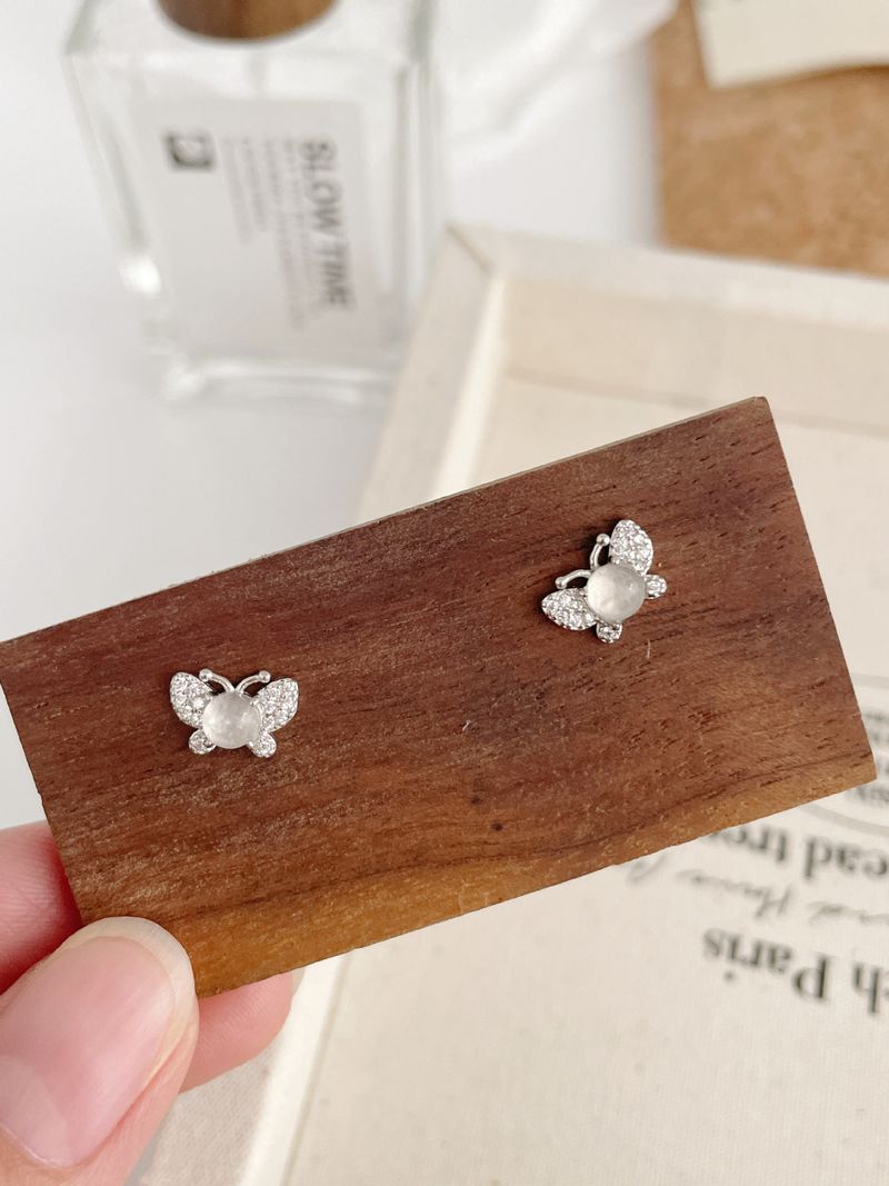 Tiqi Light Luxury Exquisite White Jade Marrow Butterfly Earrings S Pure Silver Temperament High-end Versatile Ear_voghion.com