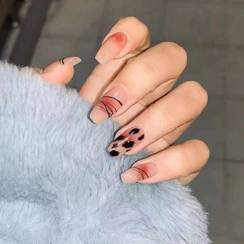 Fard in polvere colorata con motivo leopardato e linee confuse, super fuoco, stile dolce e fresco, rimovibile, indossabile_voghion.com