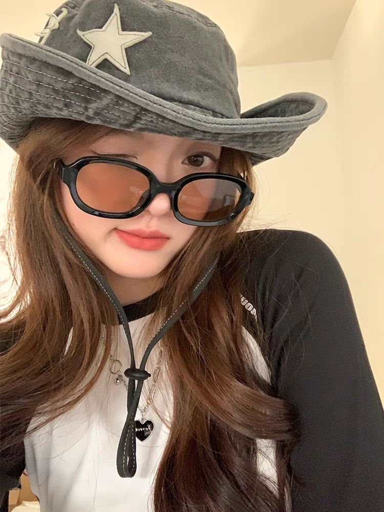 Nouveautés Chapeaux à gros bords rétro roses Y2K Punk Stars Bucket s Été Protection solaire en plein air Alpinisme Cowboy Chapeau Casual Jazz_voghion.com