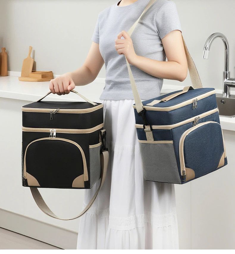 Double Layer Insulation Bag For Outdoor Camping, Picnicking, Office Workers, Large Capacity Lunch Box Insulation Bag_voghion.com