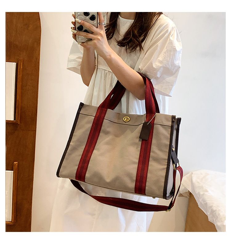 Women's Tote Bags Canvas Color-blocking Hand-held Tote Bag, Retro And Trendy, Large And Small Single-shoulder Crossbody Bag_voghion.com