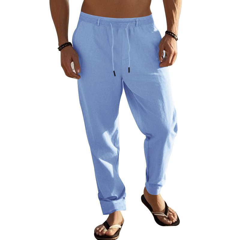 "Freizeithose aus Leinen für Herren - Atmungsaktive Sommerhose mit gerader Passform für Outdoor- und Strandkleidung (Weiß, Schwarz, Grau, Khaki, Armeegrün)"_voghion.com