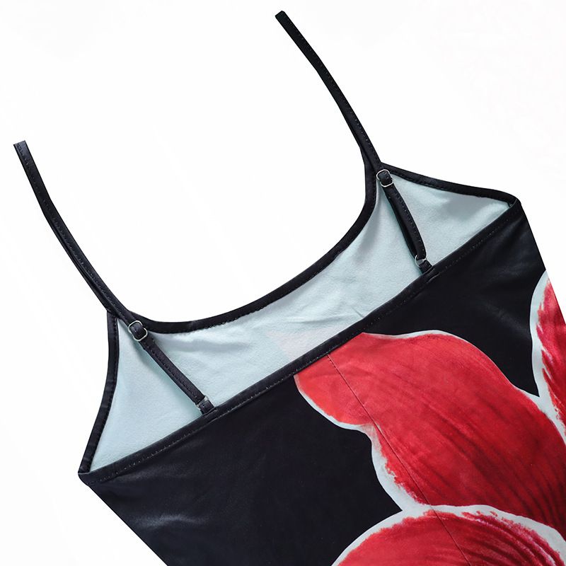 Damenbekleidung Sommer Neu Sexy Hosenträger Blumendruck Schlankes langes Kleid_voghion.com