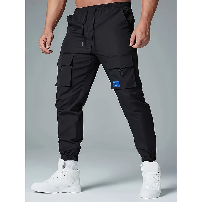 Herren Cargo Jogger Pants - Stylische Freizeithose für den Beruf mit elastischen Bündchen, Bequemes Polyestergewebe, Schwarz/Dunkelgrau/Braun (S-XXL)_voghion.com