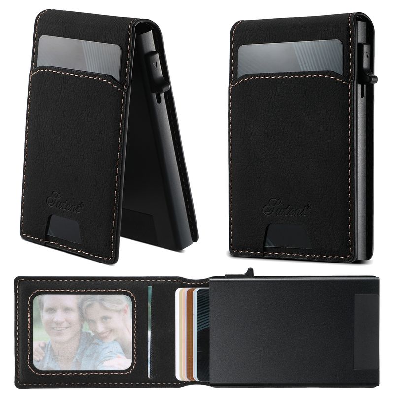 Card Cases Carbon Fiber Leather Keys Automatically Eject Card Case Card With Photo Frame Oil Wax Glossy Lychee Scrub_voghion.com