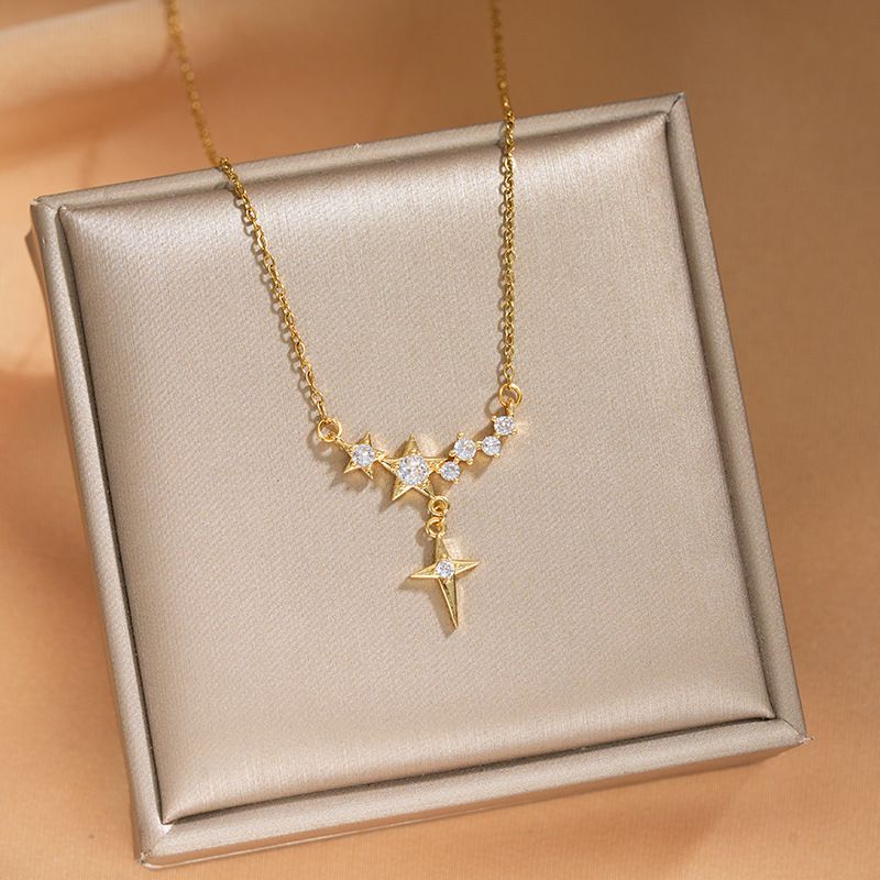 Collar de acero de titanio con colgante de borla de estrella con diseño personalizado, versión coreana, elegante y versátil para mujer_voghion.com