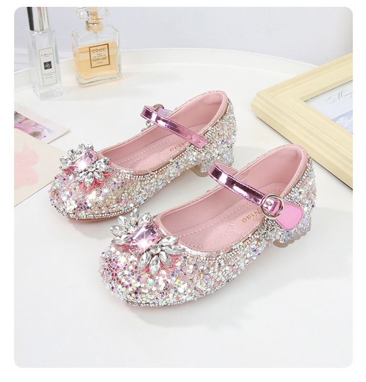 Bambini Tacchi alti Bambine Scarpe da principessa in pelle di cristallo Nuove feste per bambini Ballando Paillettes Scarpe da sposa per bambini_voghion.com