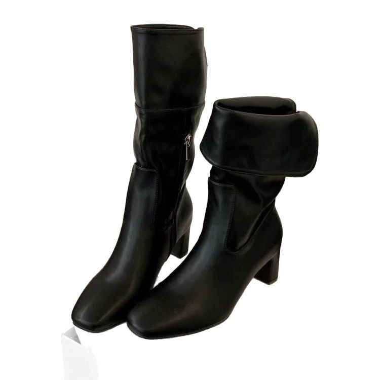 Fashionable Pointed Toe Flat Slip-On Suede Back Split Two-Way Wear Khaki Long Women's Riding Boots_voghion.com